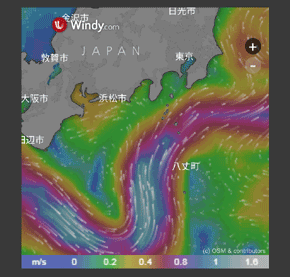Windyによる潮流のレーダー観測データ